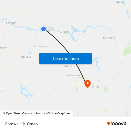 Corowa to Omeo map