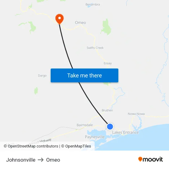 Johnsonville to Omeo map