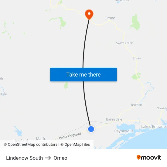 Lindenow South to Omeo map