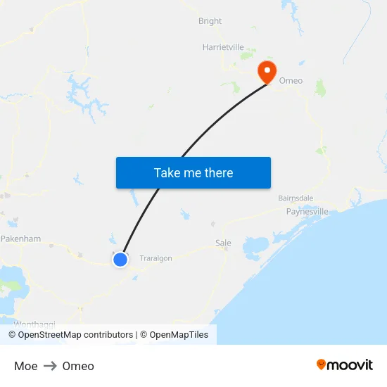 Moe to Omeo map