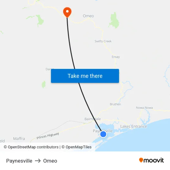 Paynesville to Omeo map