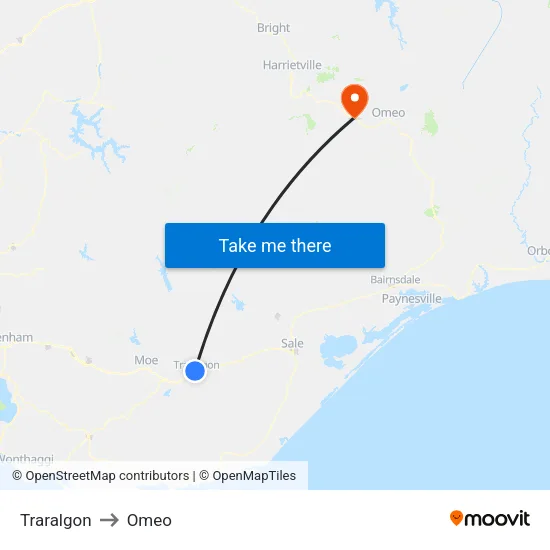 Traralgon to Omeo map