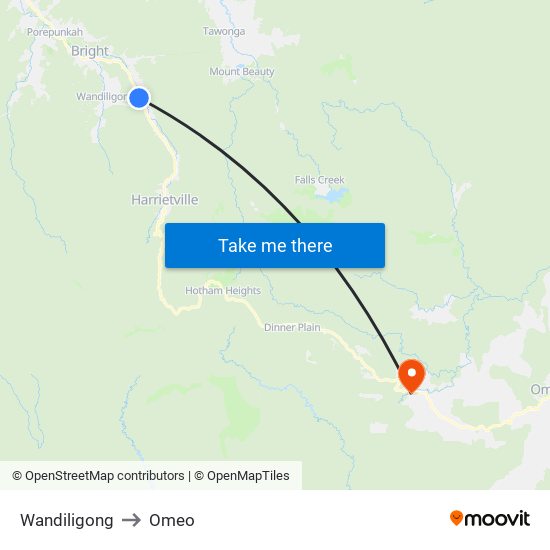 Wandiligong to Omeo map