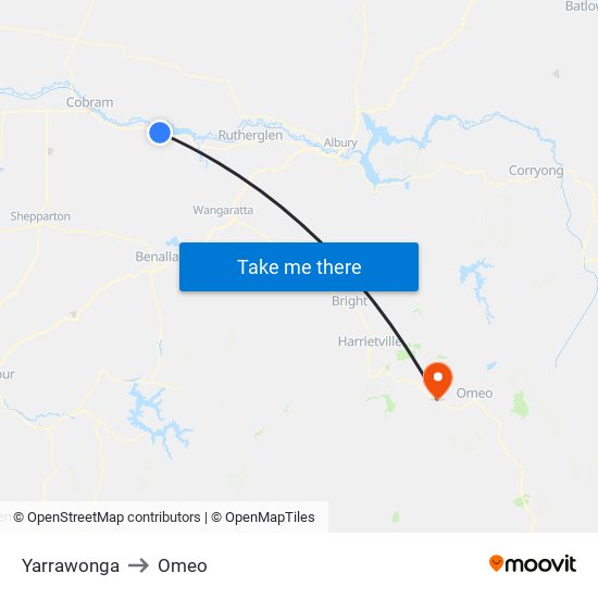 Yarrawonga to Omeo map
