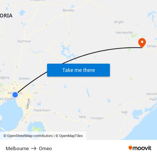 Melbourne to Omeo map