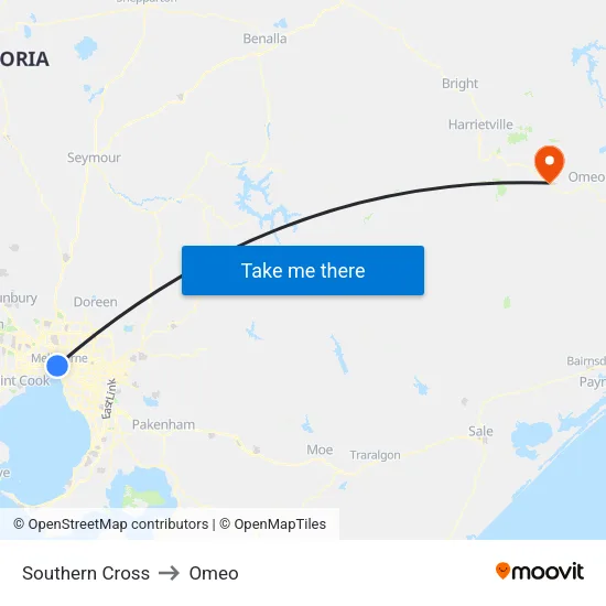 Southern Cross to Omeo map