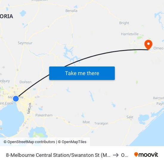 8-Melbourne Central Station/Swanston St (Melbourne City) to Omeo map