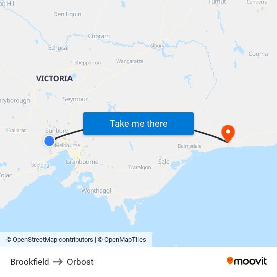 Brookfield to Orbost map