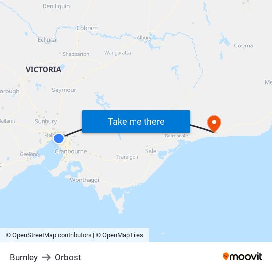 Burnley to Orbost map
