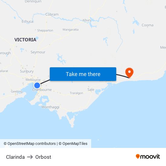 Clarinda to Orbost map