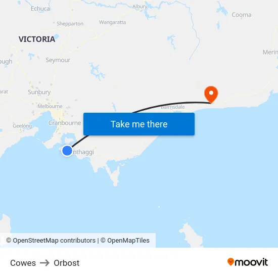 Cowes to Orbost map