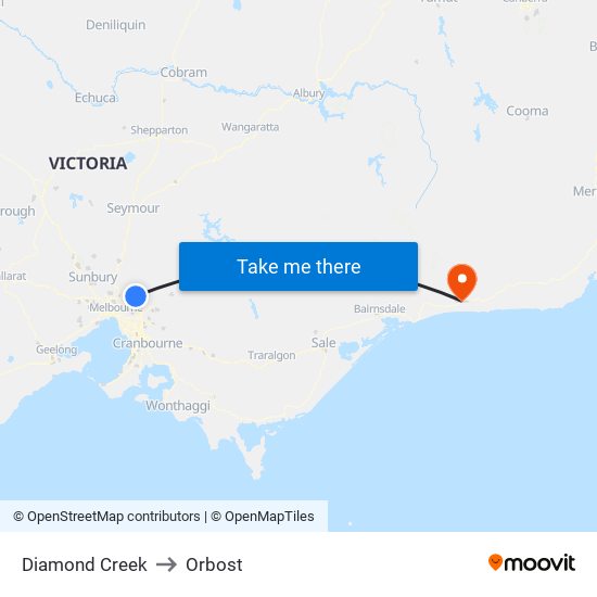 Diamond Creek to Orbost map