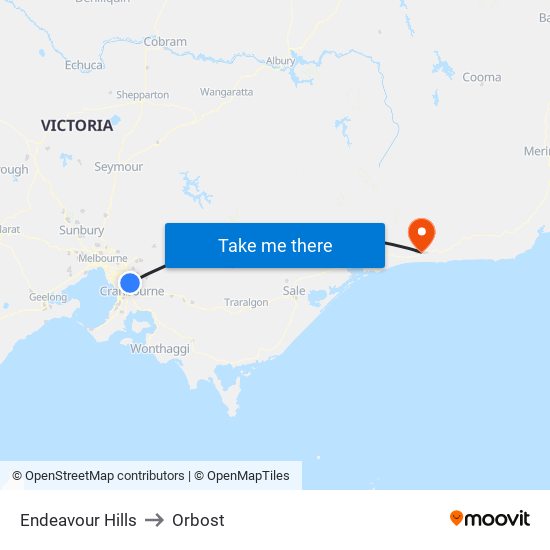 Endeavour Hills to Orbost map