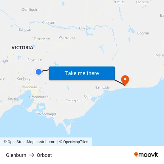 Glenburn to Orbost map