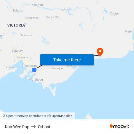 Koo Wee Rup to Orbost map