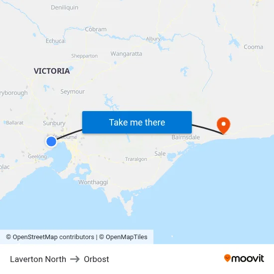 Laverton North to Orbost map