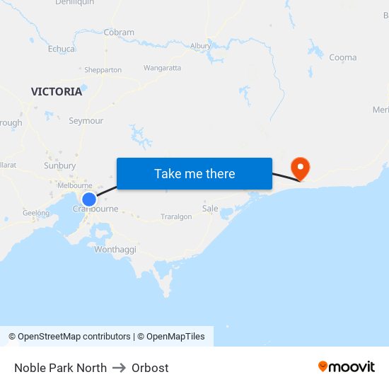 Noble Park North to Orbost map