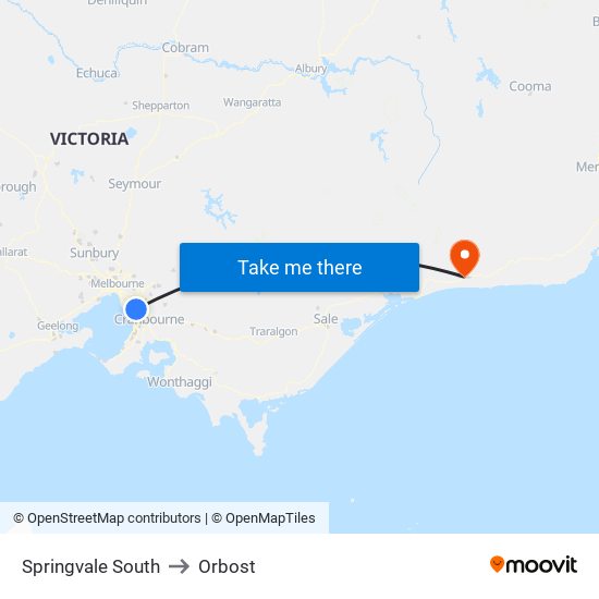Springvale South to Orbost map