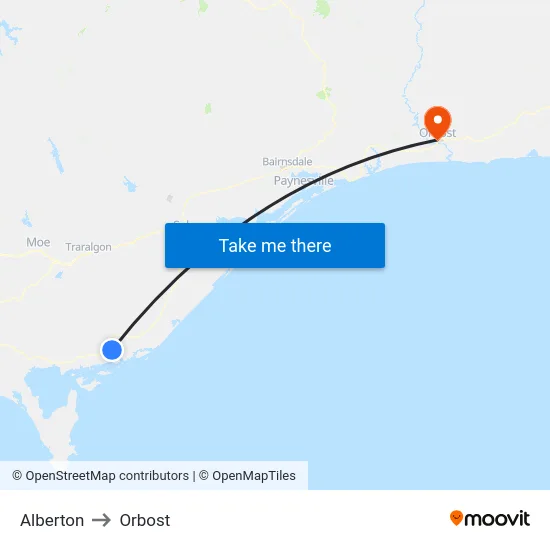 Alberton to Orbost map