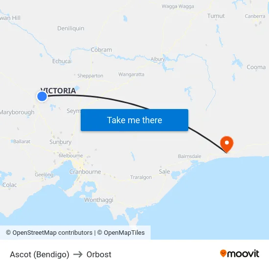 Ascot (Bendigo) to Orbost map