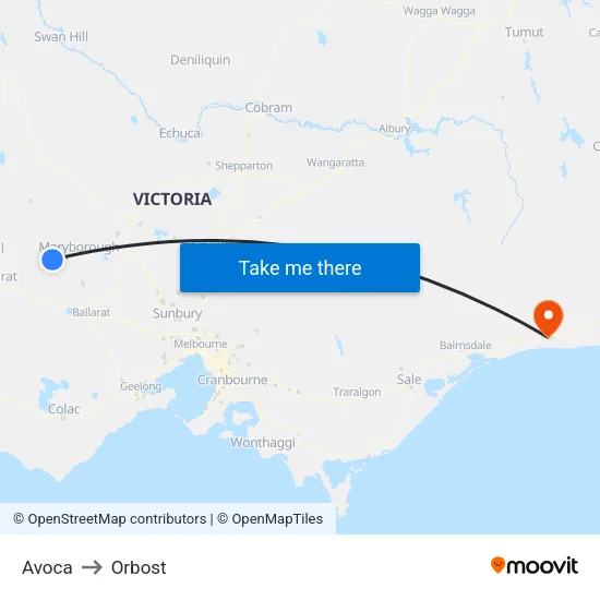 Avoca to Orbost map