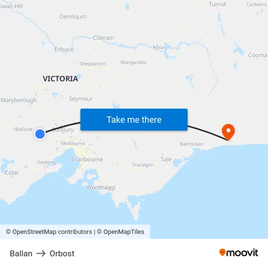 Ballan to Orbost map