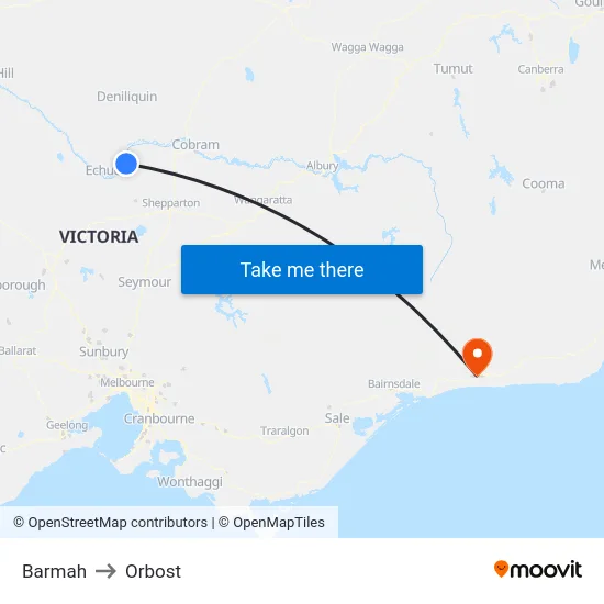 Barmah to Orbost map