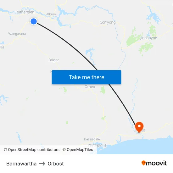 Barnawartha to Orbost map