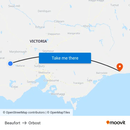 Beaufort to Orbost map