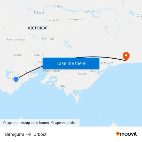 Birregurra to Orbost map