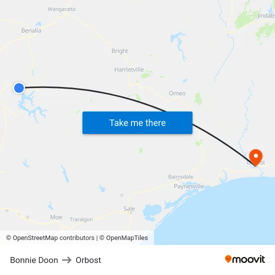 Bonnie Doon to Orbost map