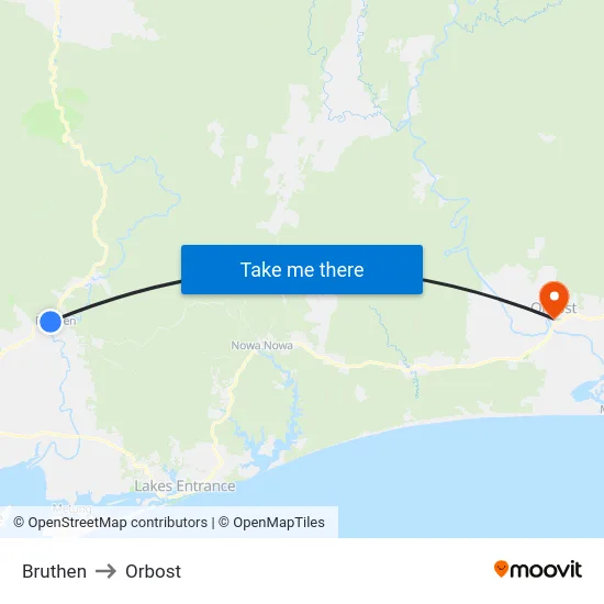 Bruthen to Orbost map