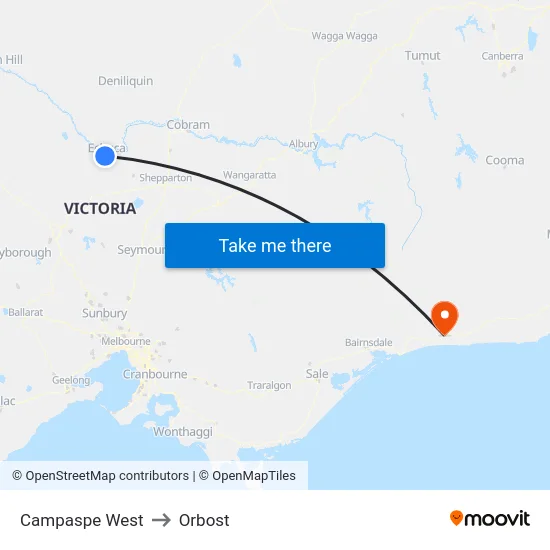 Campaspe West to Orbost map