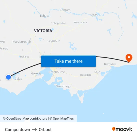 Camperdown to Orbost map