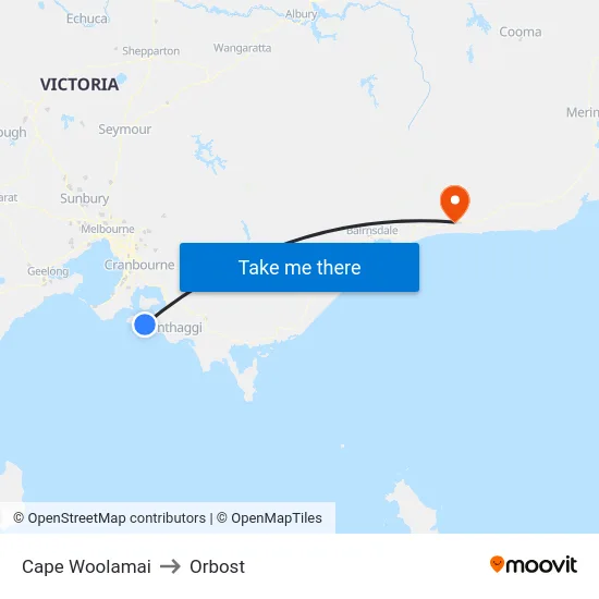 Cape Woolamai to Orbost map