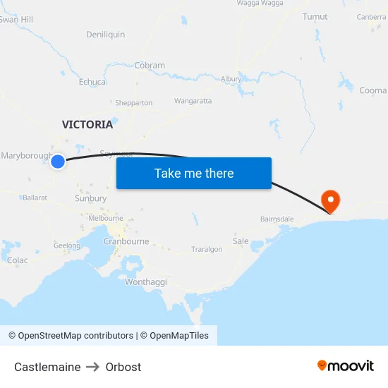 Castlemaine to Orbost map