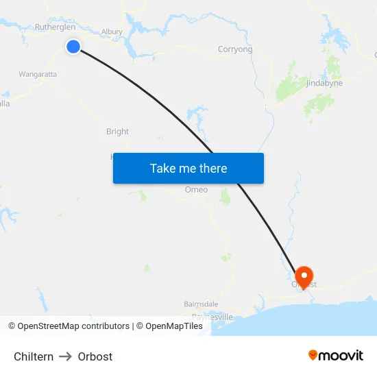 Chiltern to Orbost map