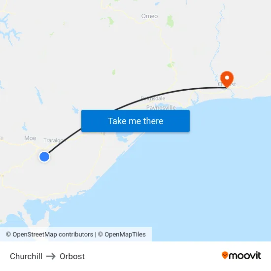 Churchill to Orbost map