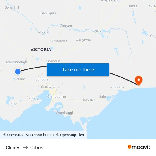 Clunes to Orbost map