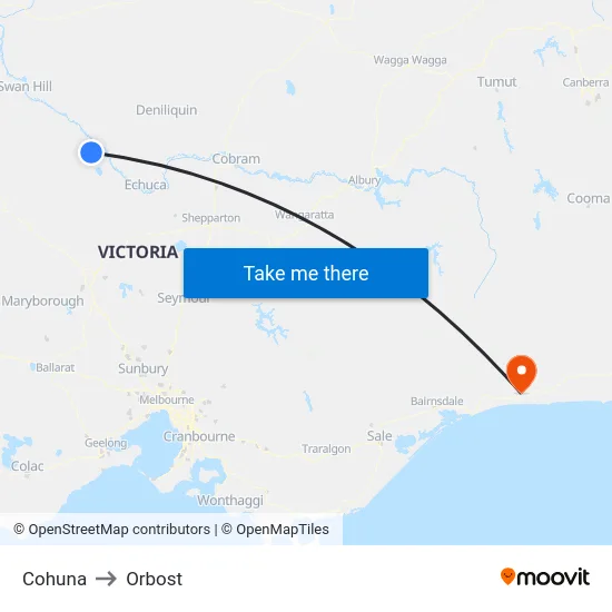 Cohuna to Orbost map