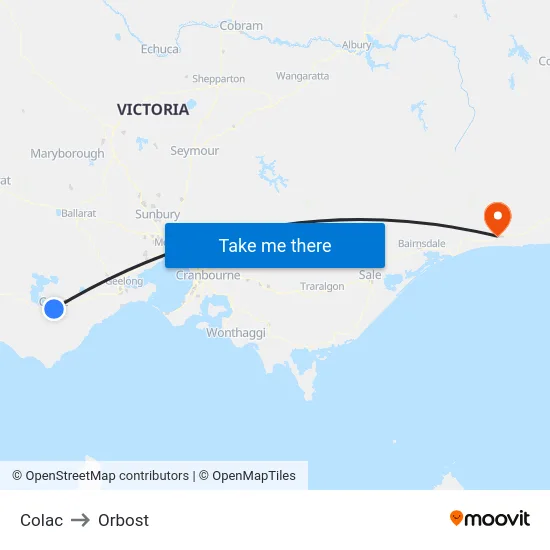 Colac to Orbost map