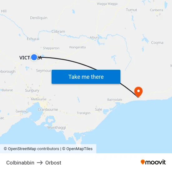 Colbinabbin to Orbost map