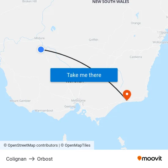 Colignan to Orbost map