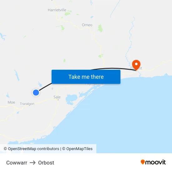 Cowwarr to Orbost map