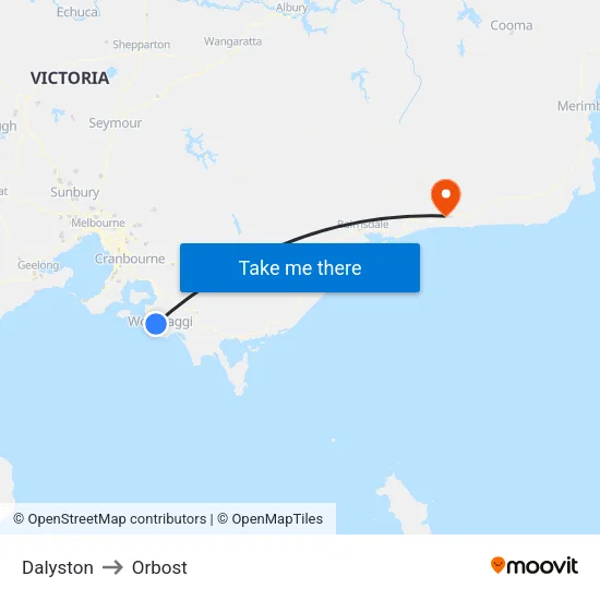 Dalyston to Orbost map