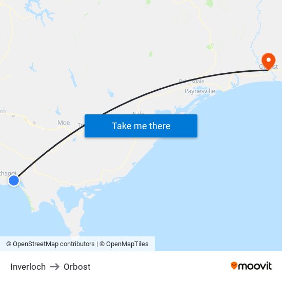 Inverloch to Orbost map