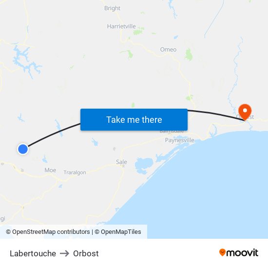 Labertouche to Orbost map