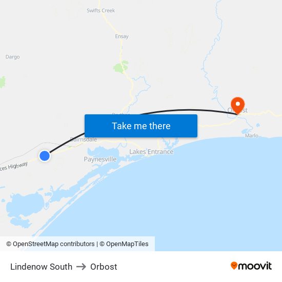 Lindenow South to Orbost map