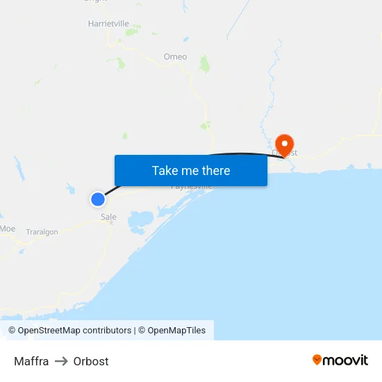 Maffra to Orbost map