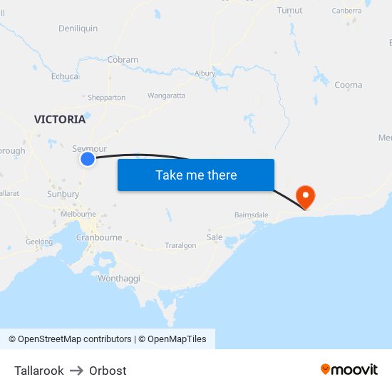 Tallarook to Orbost map